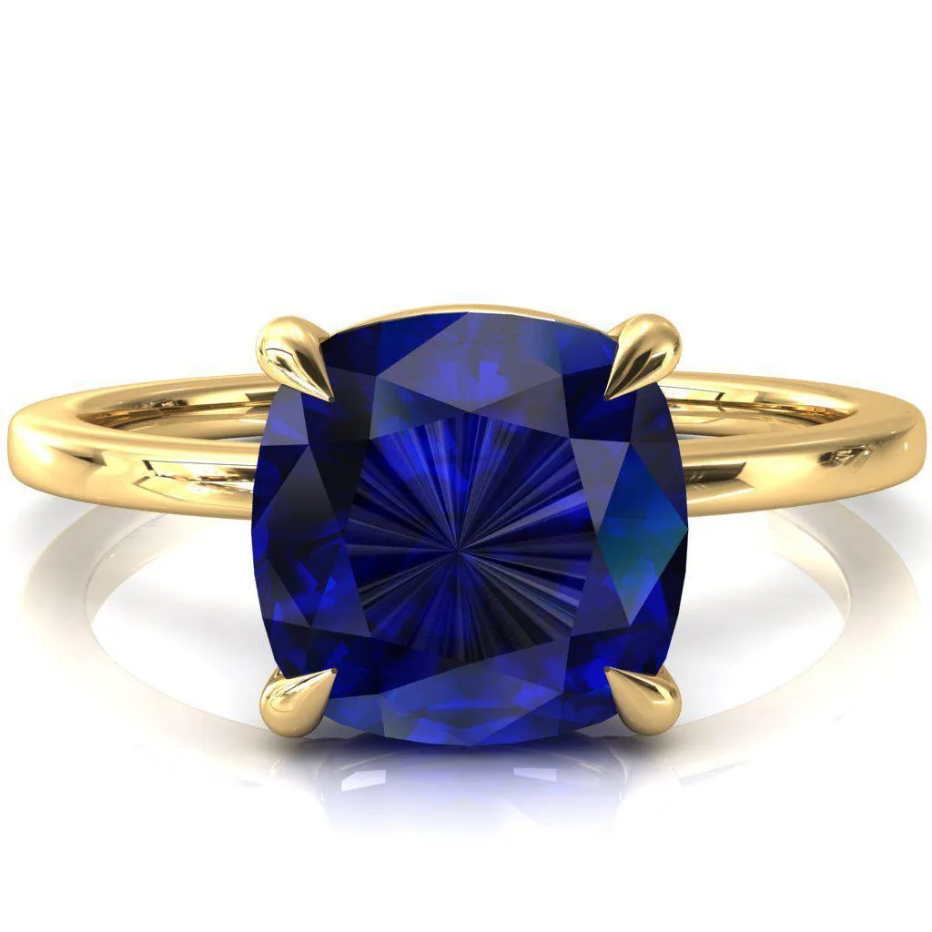 Lyla Cushion Blue Sapphire 4 Claw Prong Single Rail Solitaire Ring
