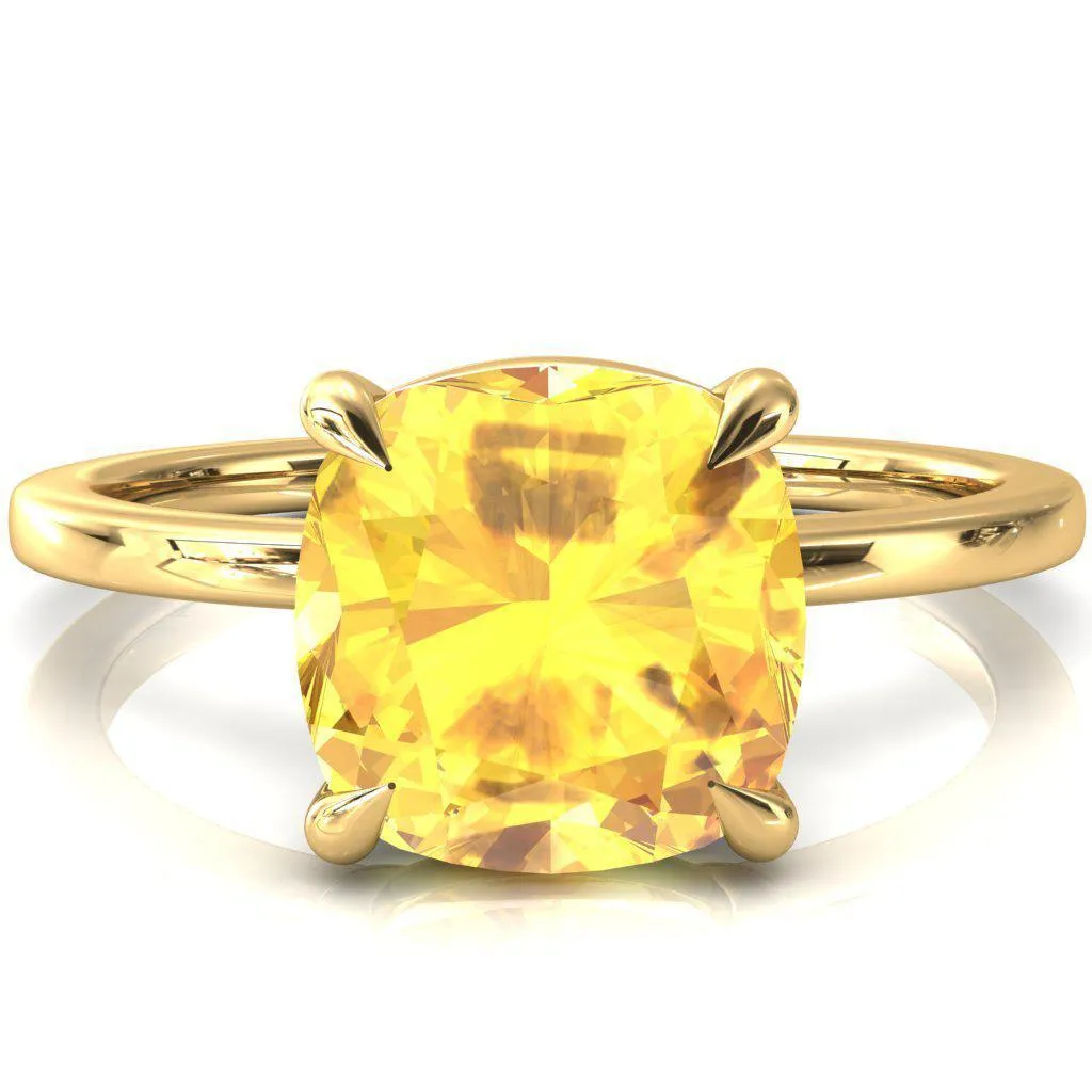 Lyla Cushion Yellow Sapphire 4 Claw Prong Single Rail Solitaire Ring