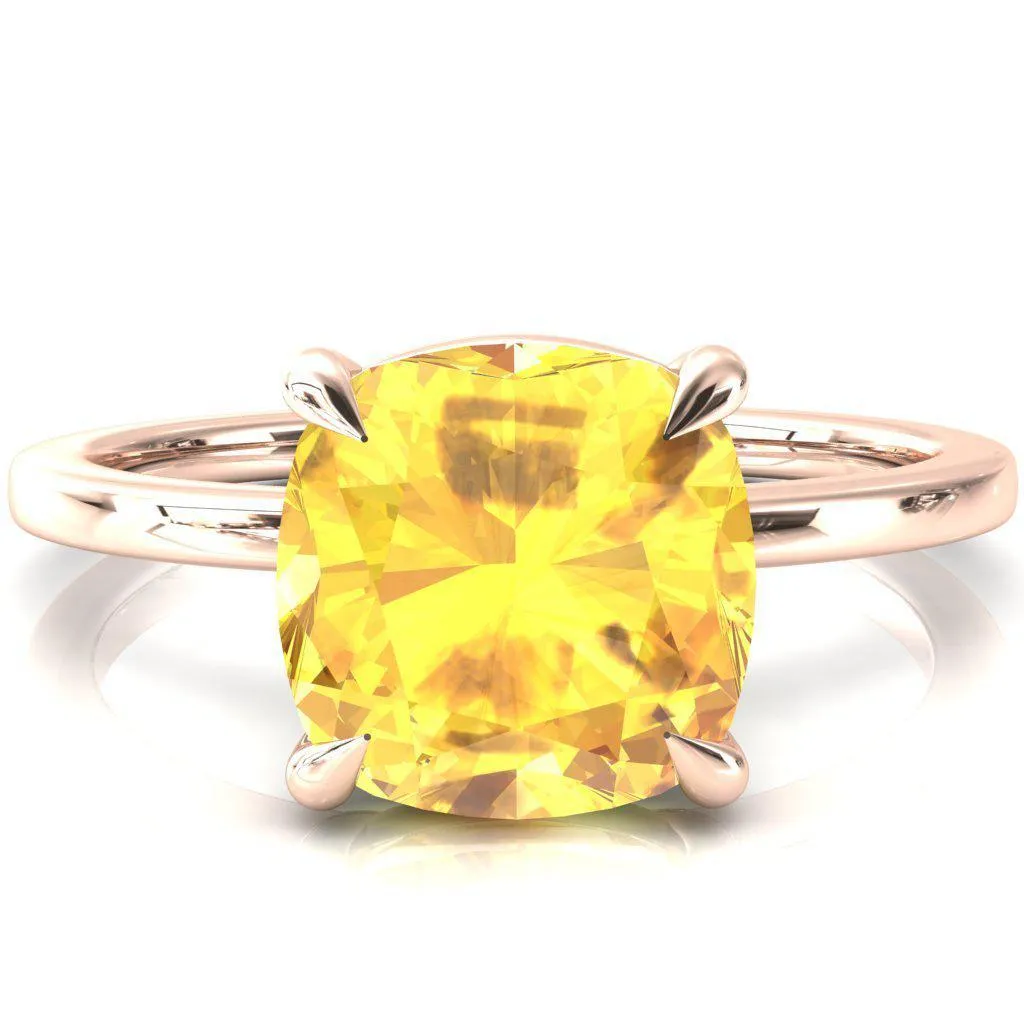 Lyla Cushion Yellow Sapphire 4 Claw Prong Single Rail Solitaire Ring
