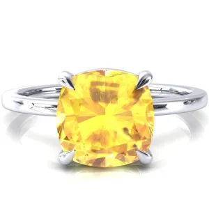 Lyla Cushion Yellow Sapphire 4 Claw Prong Single Rail Solitaire Ring