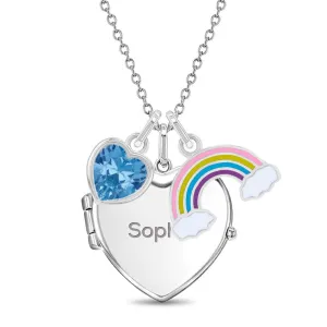 Magical Rainbow Kids / Children's / Girls Heart Pendant/Necklace With Charms - Sterling Silver