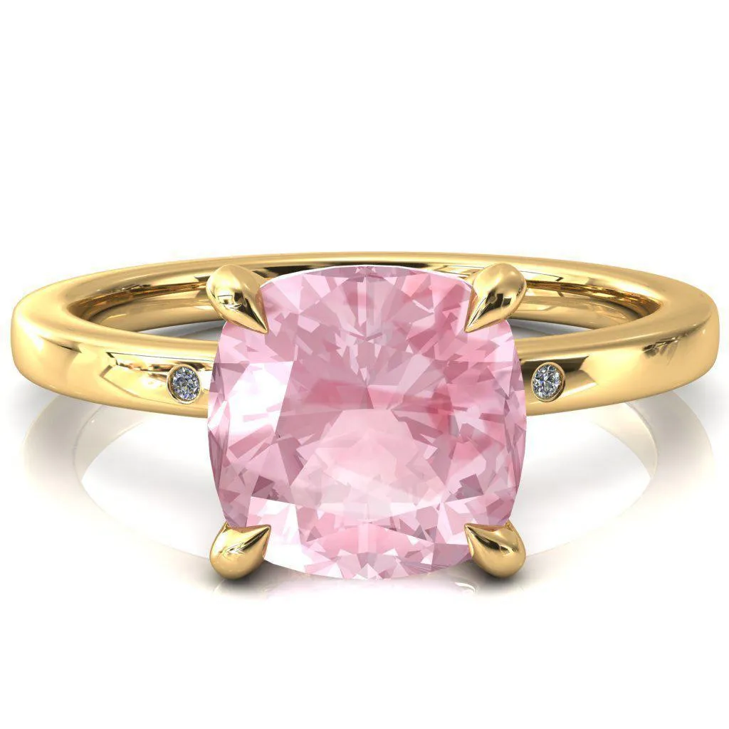 Maise Cushion Pink Sapphire 4 Prong Diamond Accent Engagement Ring