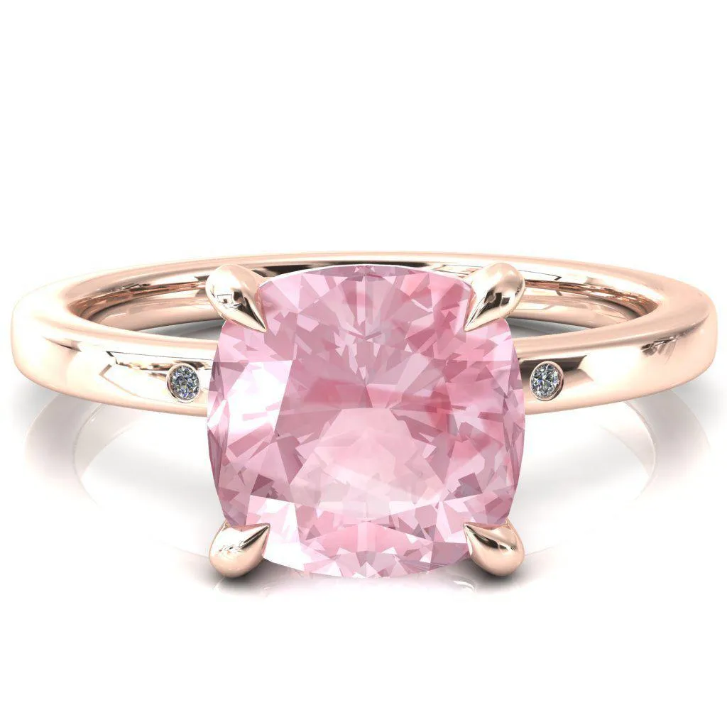 Maise Cushion Pink Sapphire 4 Prong Diamond Accent Engagement Ring