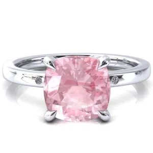 Maise Cushion Pink Sapphire 4 Prong Diamond Accent Engagement Ring