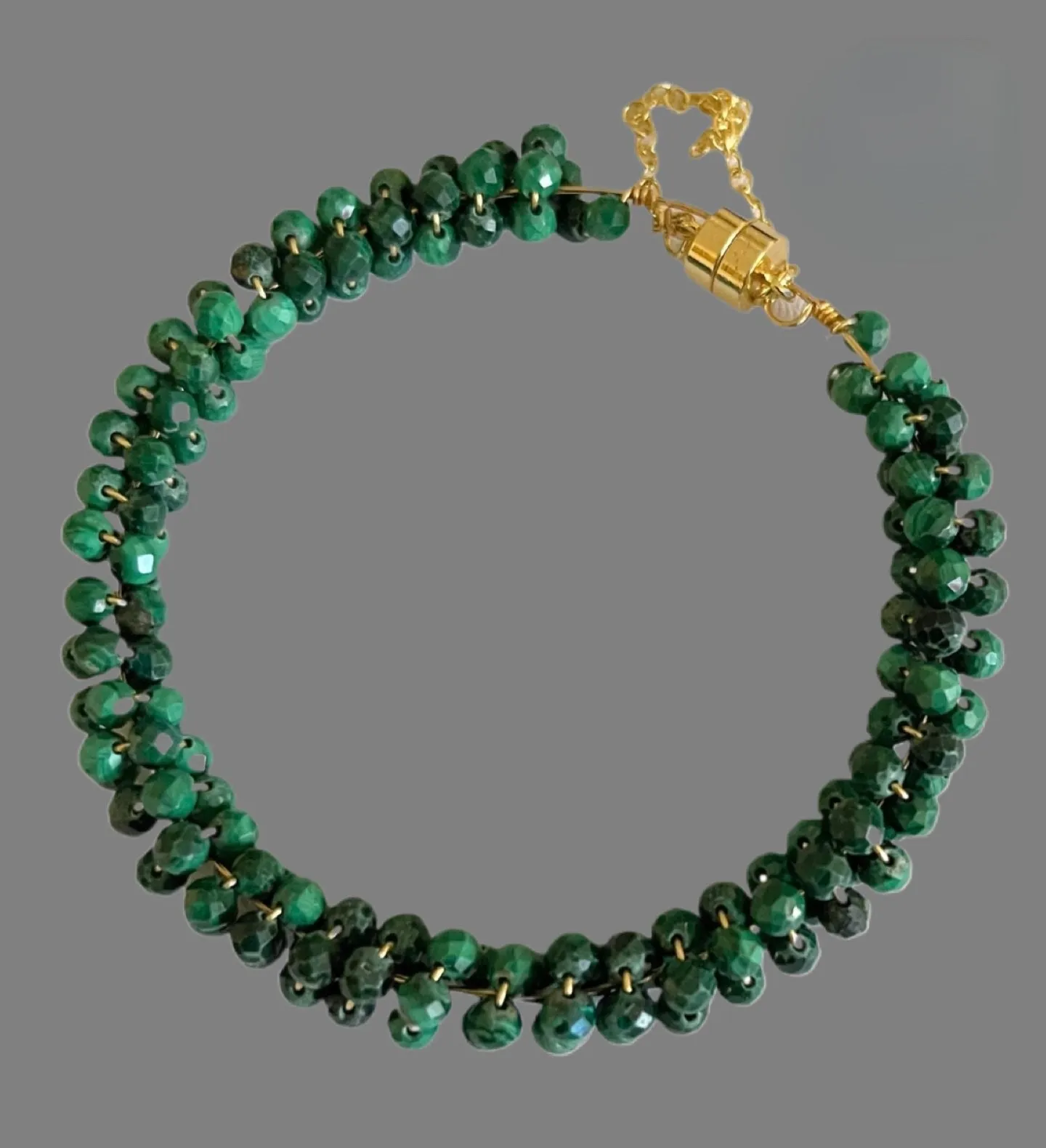 Malachite Gemstone Bangle Bracelet with Magnetic Clasp