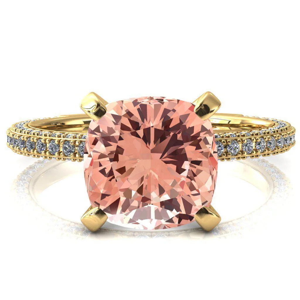 Mariyah Cushion Champagne Sapphire 4 Prong 3/4 Eternity 3 Sided Diamond Shank Engagement Ring