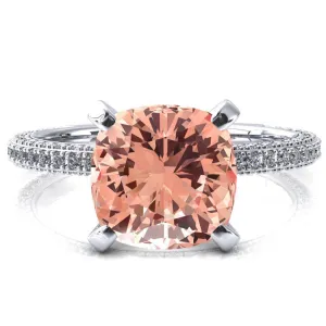Mariyah Cushion Champagne Sapphire 4 Prong 3/4 Eternity 3 Sided Diamond Shank Engagement Ring