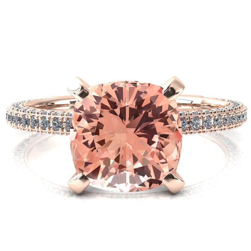 Mariyah Cushion Champagne Sapphire 4 Prong 3/4 Eternity 3 Sided Diamond Shank Engagement Ring