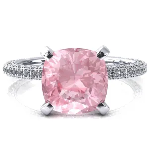 Mariyah Cushion Pink Sapphire 4 Prong 3/4 Eternity 3 Sided Diamond Shank Engagement Ring