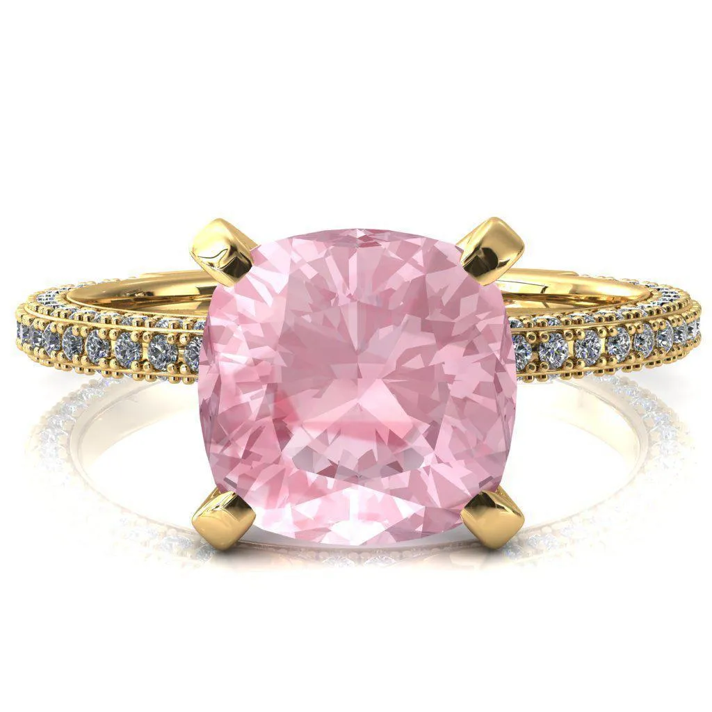 Mariyah Cushion Pink Sapphire 4 Prong 3/4 Eternity 3 Sided Diamond Shank Engagement Ring