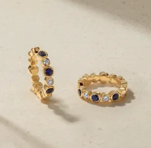 Mark Henry 18k Yellow Gold Bubbly Sapphire and Diamond Mini Hoop Earrings