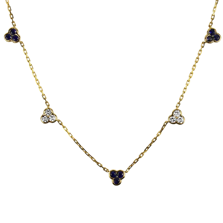 Mark Henry 18k Yellow Gold Sapphire and Diamond Trio Station Necklace