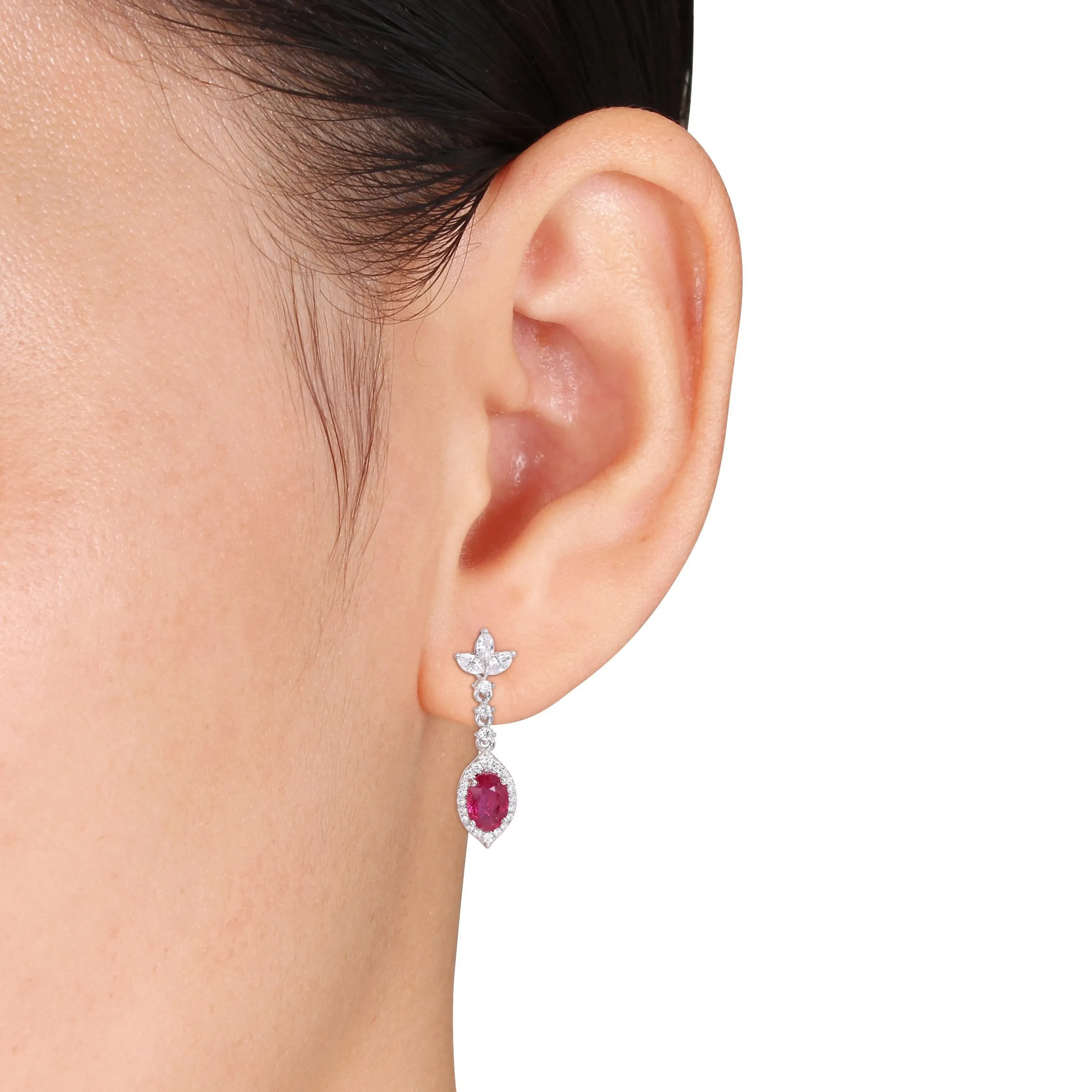 Marquis Gemstone and Diamond Drop 14K White Gold Earrings