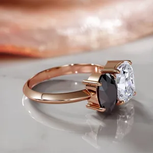 Mars'S Moons -   Two Stone  Natural Black Diamond Oval Engagement Ring  in Rose Gold