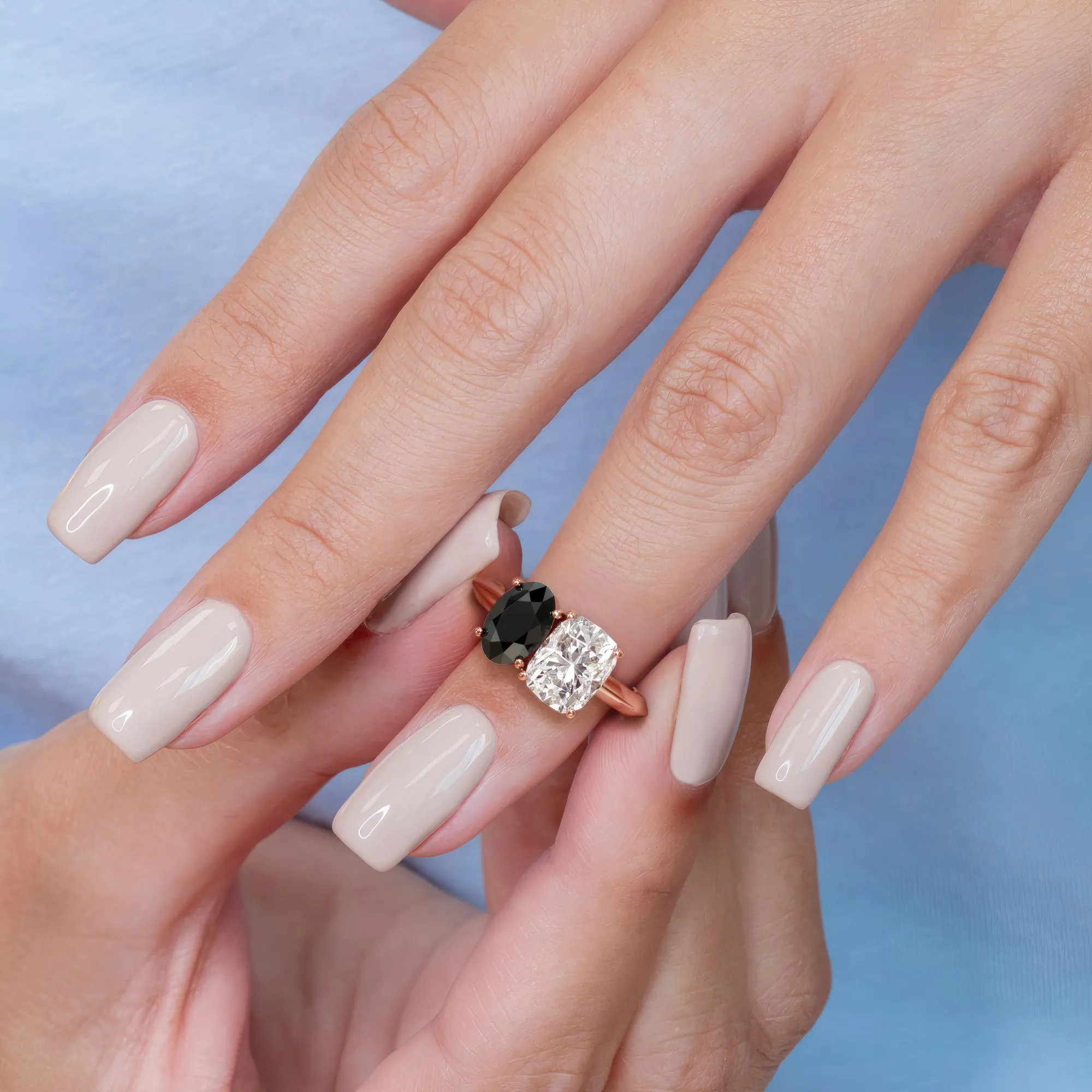 Mars'S Moons -   Two Stone  Natural Black Diamond Oval Engagement Ring  in Rose Gold