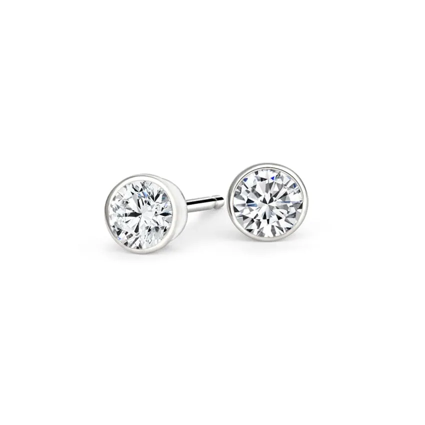 Max Strauss White Gold Round Diamond Bezel Stud Earrings