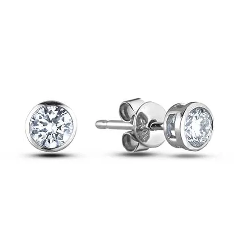 Max Strauss White Gold Round Diamond Bezel Stud Earrings