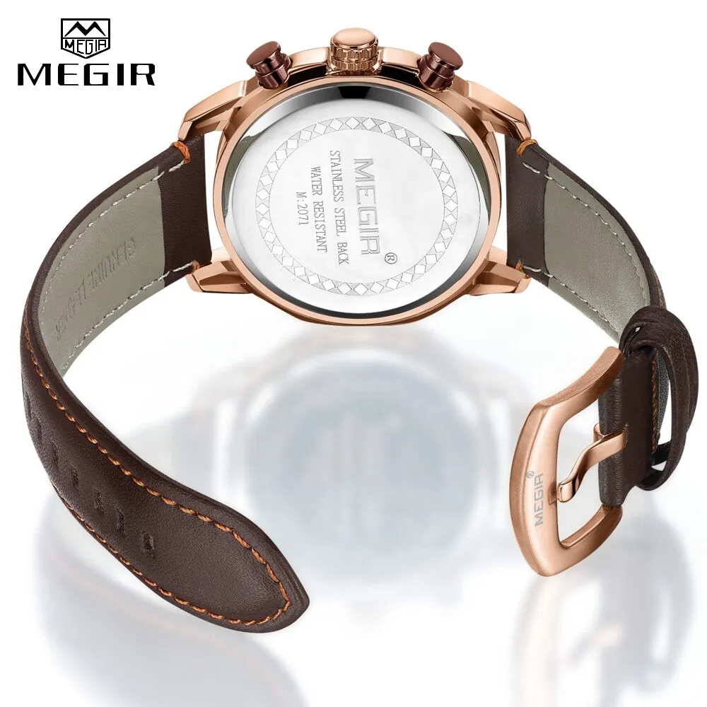 MEGIR Men Watches Waterproof Sport Chronograph Quartz Wrist Watch Relogio Masculino Top Brand Luxury Leather Watches Man Clock