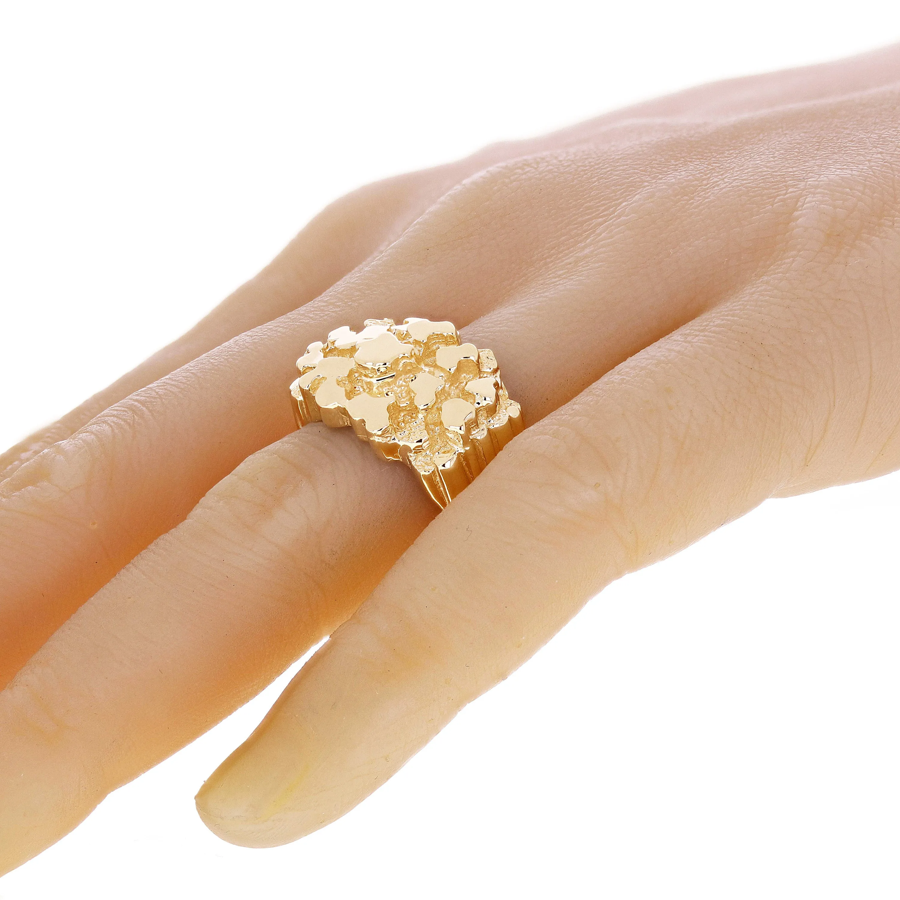 Men's 10k Yellow Gold Solid Heavy Nugget Ring Band 15.8mm Sizes 7 - 12