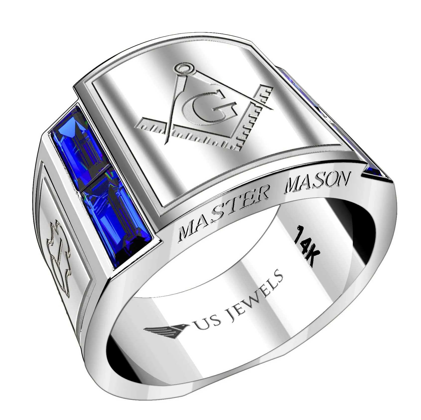 Men's Heavy Solid 10K or 14K Yellow Gold or White Gold Freemason Master Mason Ring Band