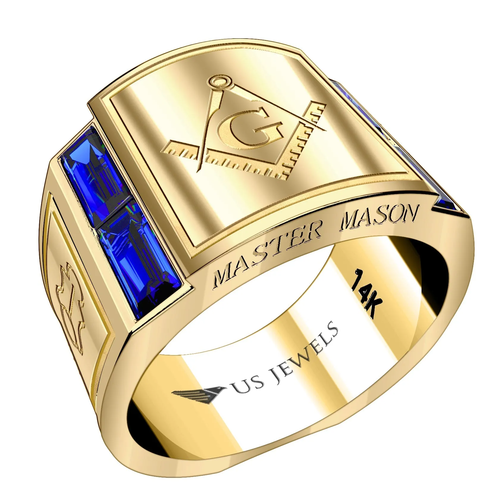 Men's Heavy Solid 10K or 14K Yellow Gold or White Gold Freemason Master Mason Ring Band