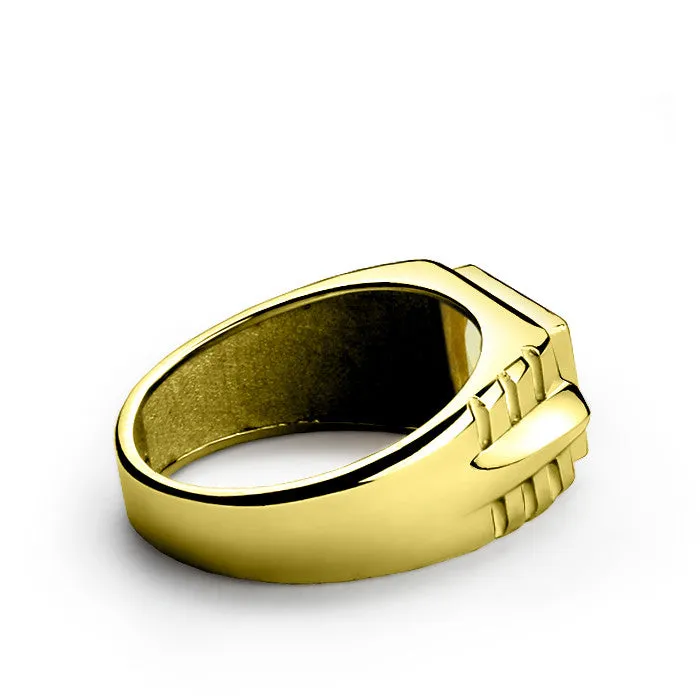 Men's Ring with Citrine Gemstone and Diamonds in 14k Yellow Gold
