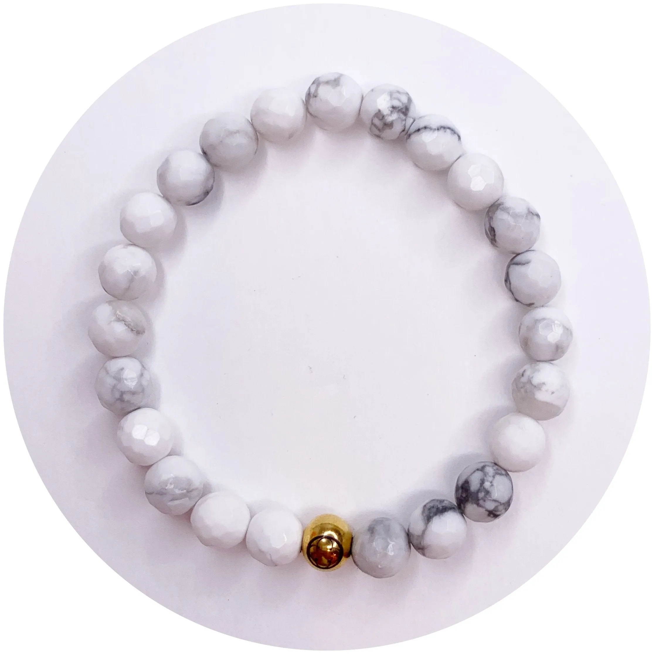 Mens White Howlite with Gold Accent