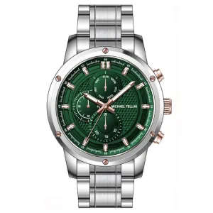 Michael Fellini Silver Stainless Steel Green Dial Chronograph Quartz Watch for Gents - MF-2348-03