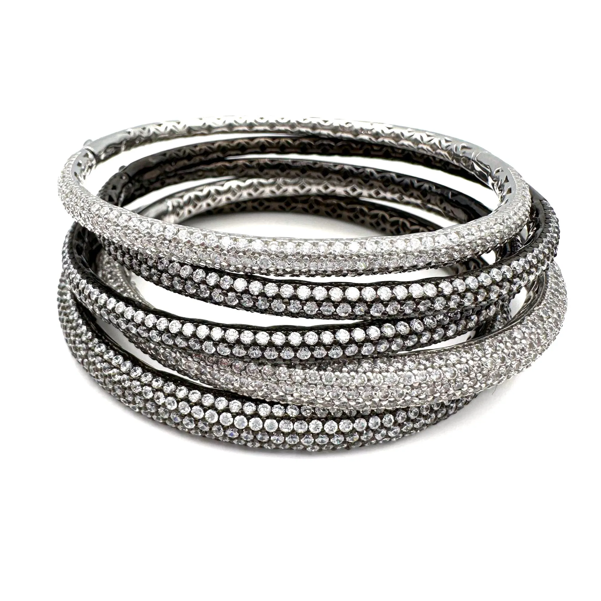 Micro Pave CZ Bangle Bracelet, 5 Row