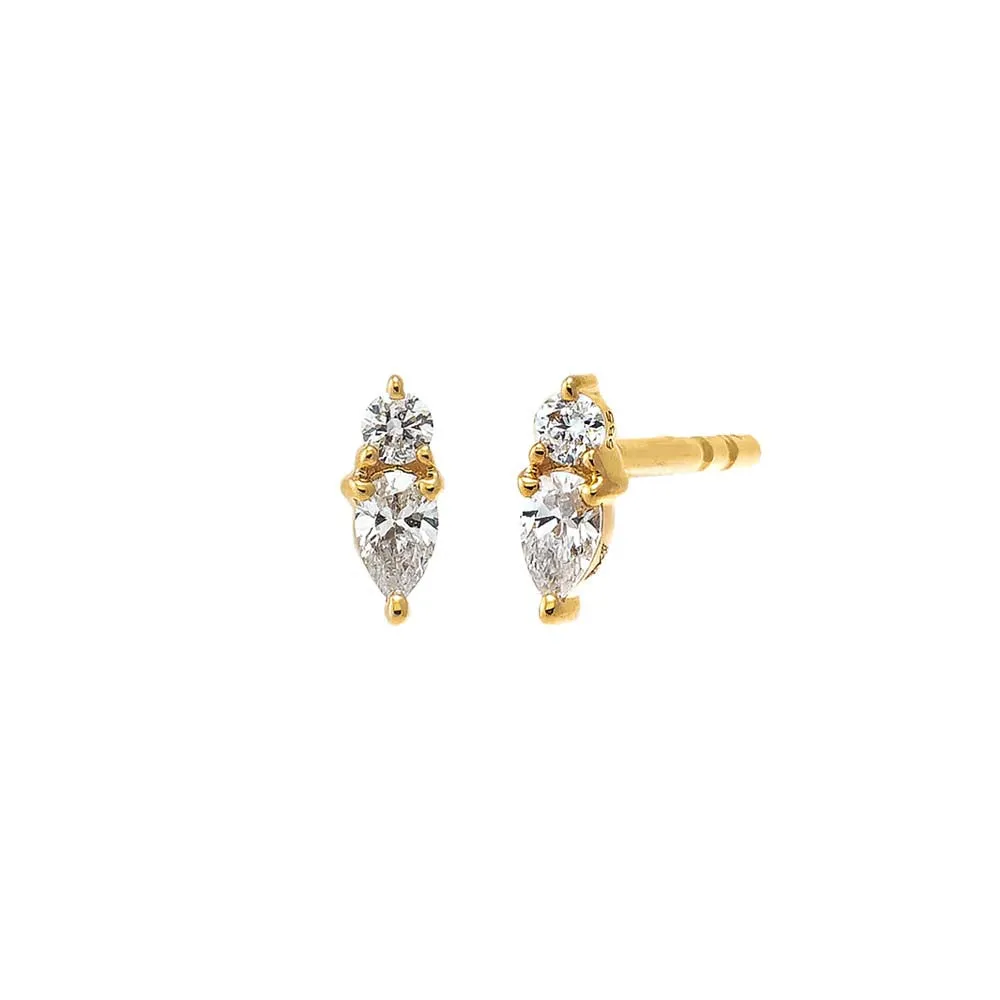 Mini Double Graduated Diamond Stud Earring 14K
