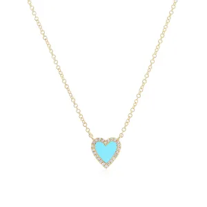 Mini Turquoise Diamond Halo Heart Necklace