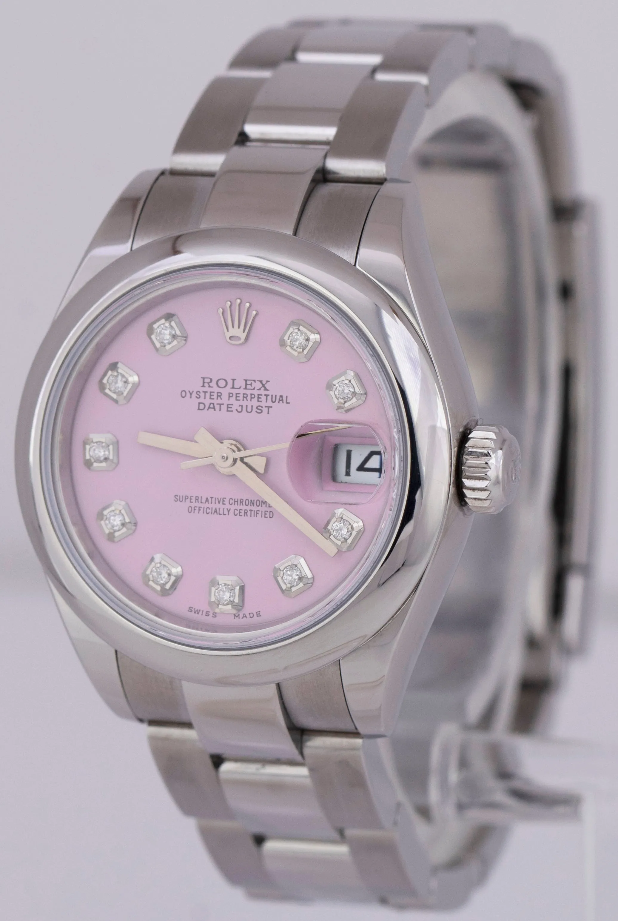 MINT 2023 Ladies Rolex Oyster Perpetual 28mm Pink DIAMOND Stainless Watch 279160