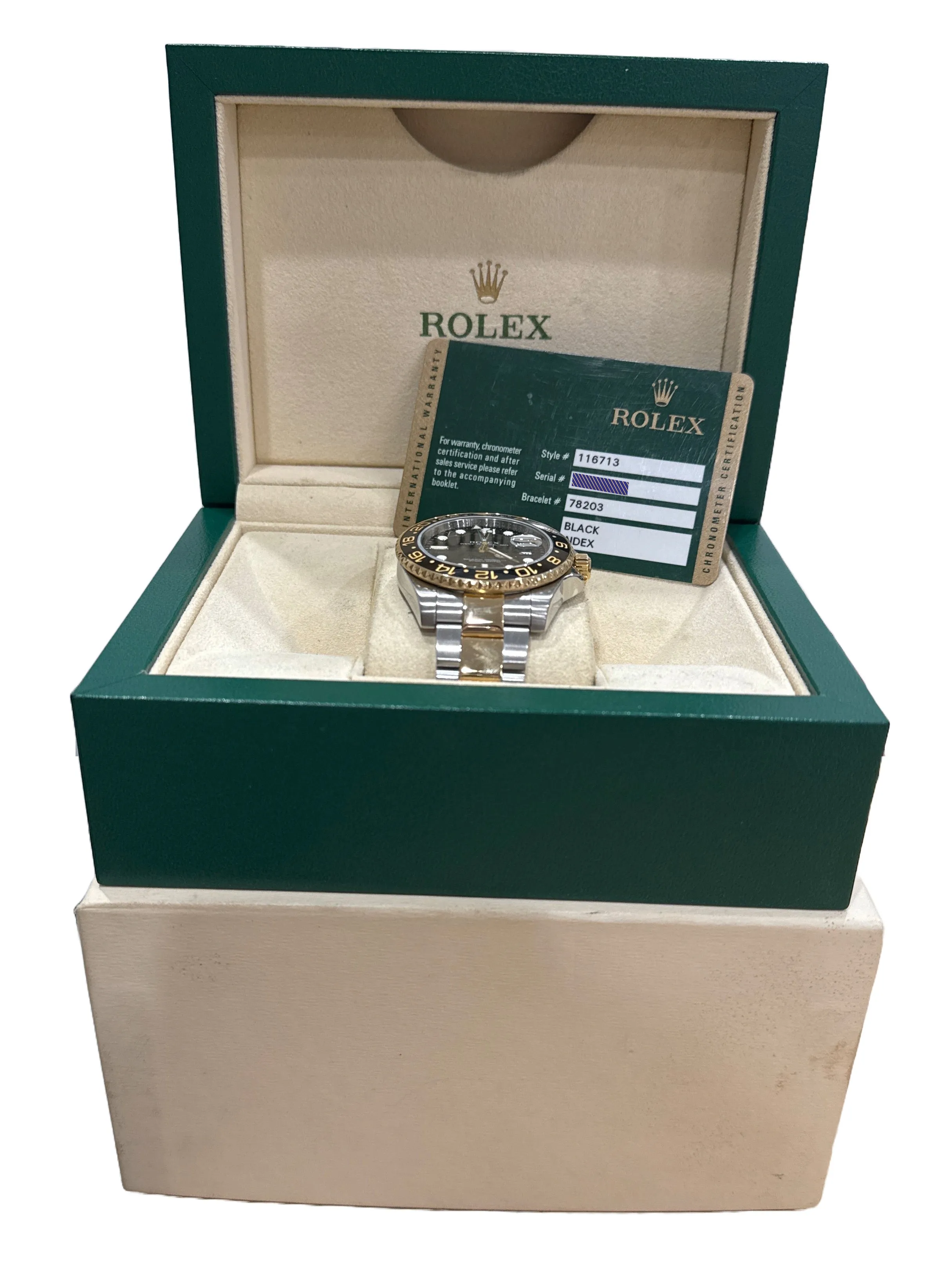 MINT PAPERS Rolex GMT-Master II Black Ceramic 18K Gold Steel 40mm 116713 BOX
