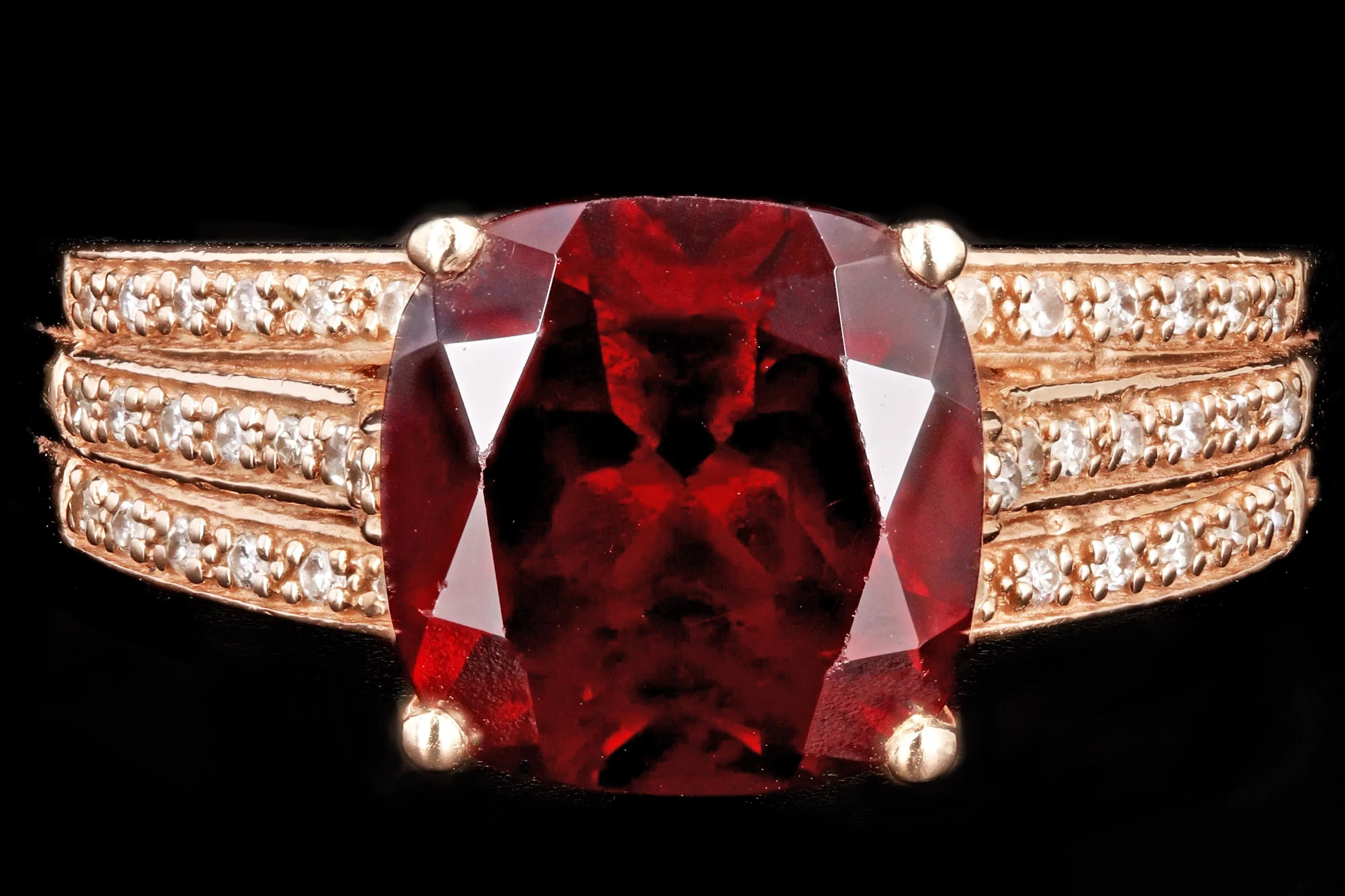 Modern EFFY 14K Rose Gold 3.25 Carat Garnet and Diamond Ring