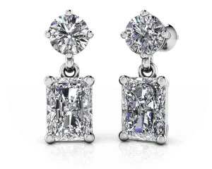 Modern Twist Emerald Cut Drop Lab-Grown Diamond Earrings with 2.07 ct.(finished) 6.5x4.5mm, 4.25mm