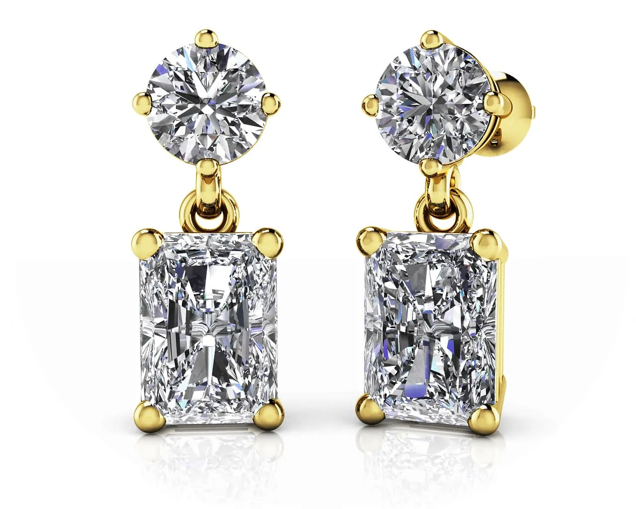 Modern Twist Emerald Cut Drop Lab-Grown Diamond Earrings with 2.07 ct.(finished) 6.5x4.5mm, 4.25mm