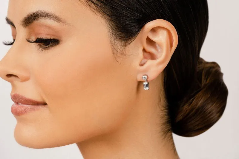 Modern Twist Emerald Cut Drop Lab-Grown Diamond Earrings with 2.07 ct.(finished) 6.5x4.5mm, 4.25mm