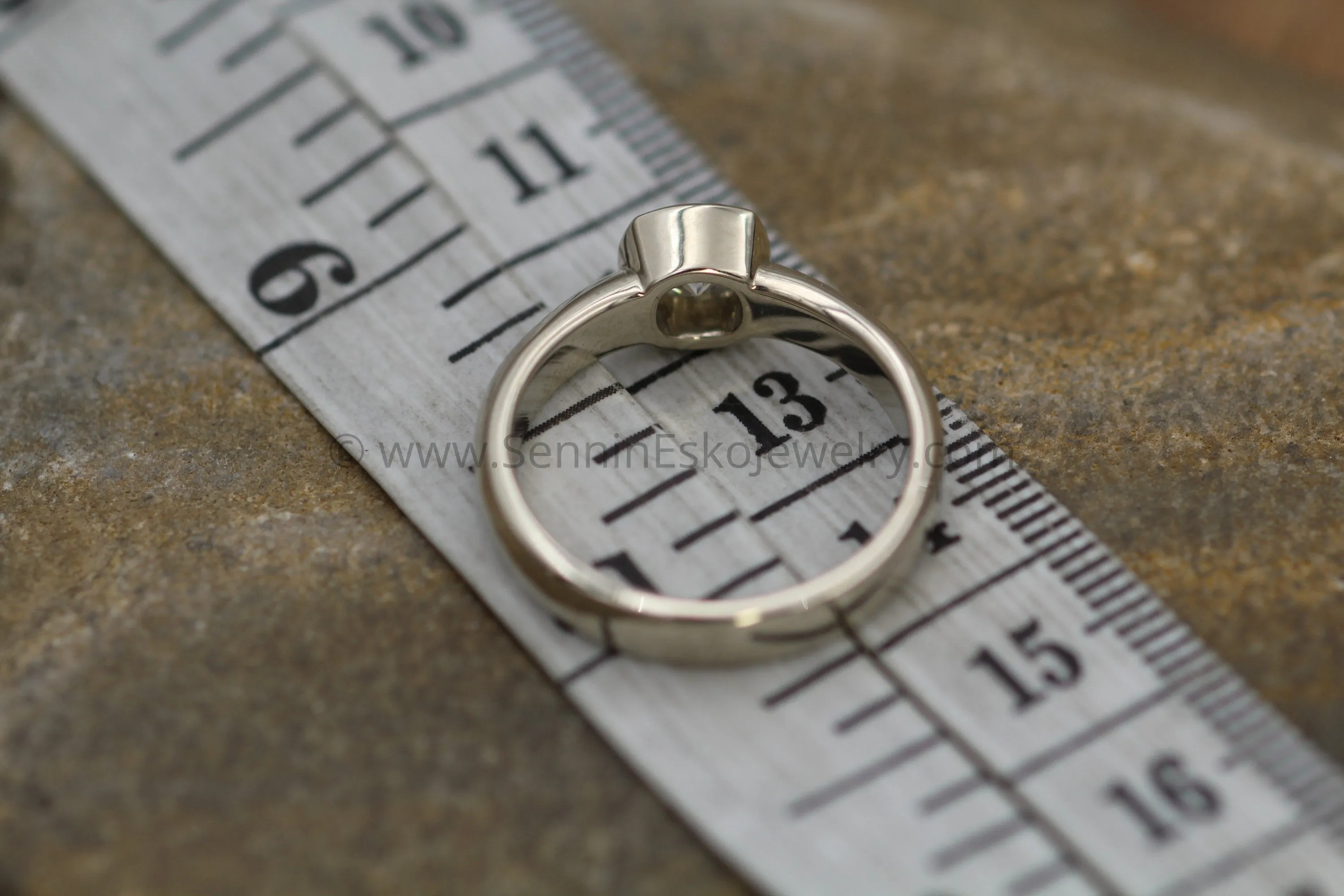 Moissanite Cushion Cut Bezel Wide Band White Gold Solitaire Ring - 5.5x5.5mm Forever One
