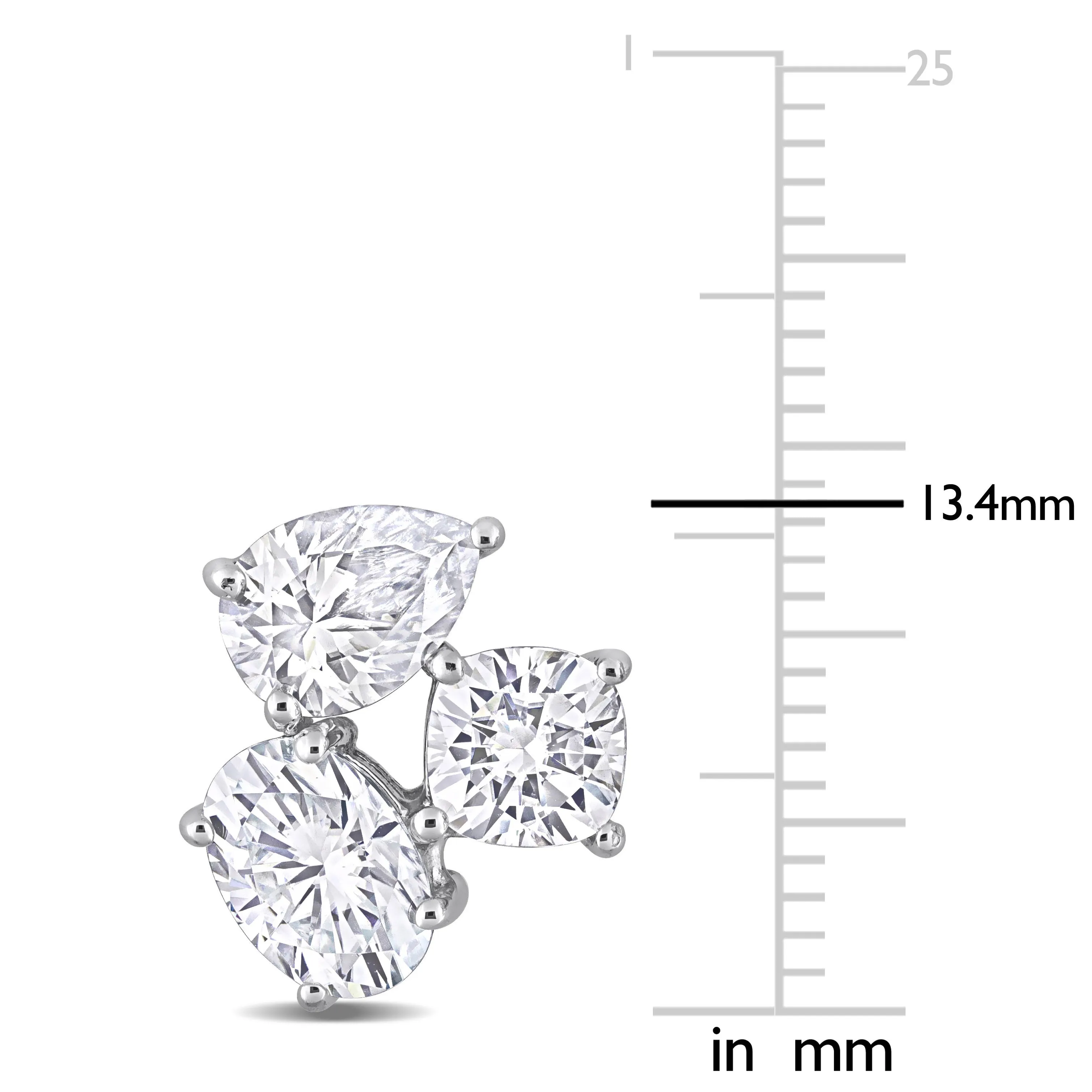 Moissanite Sterling Silver Multi-Shaped Three Stone Cluster Studs