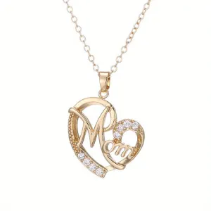 Mom Love Pendant Necklace Heart shaped Faux Diamond Jewelry