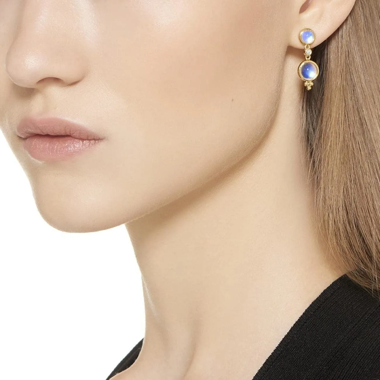 MOONSTONE & DIAMOND DROP EARRINGS