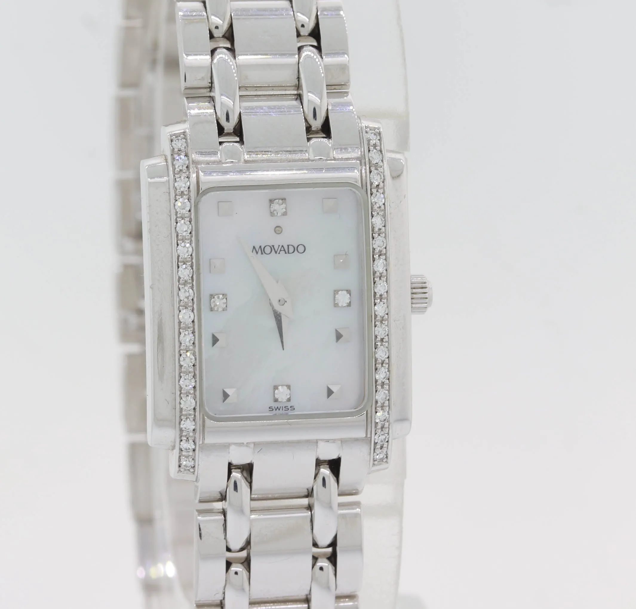 Movado Sika 66-25-0640 14k White Gold 19mm Quartz MOP Diamond Watch Papers S8