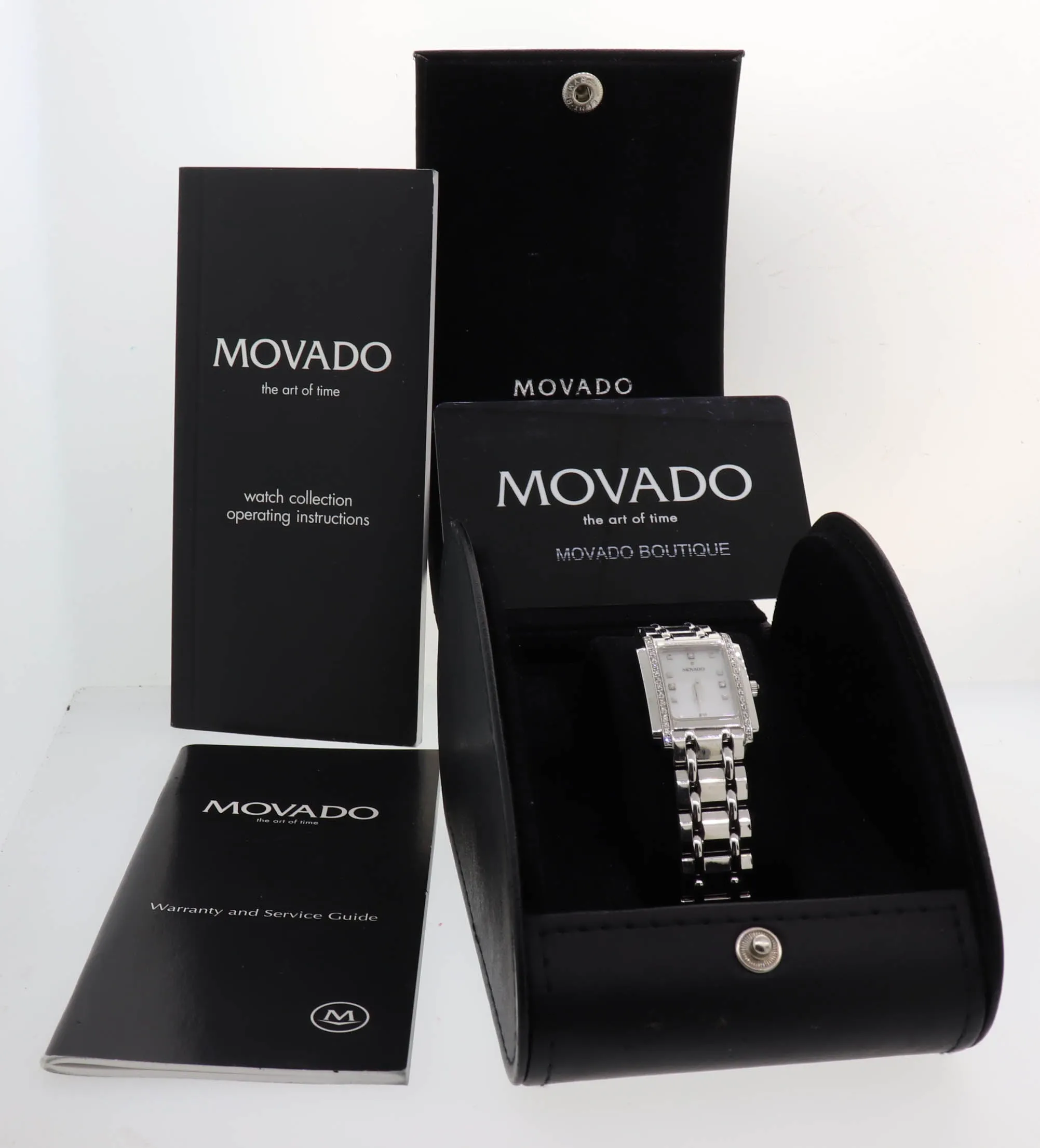 Movado Sika 66-25-0640 14k White Gold 19mm Quartz MOP Diamond Watch Papers S8
