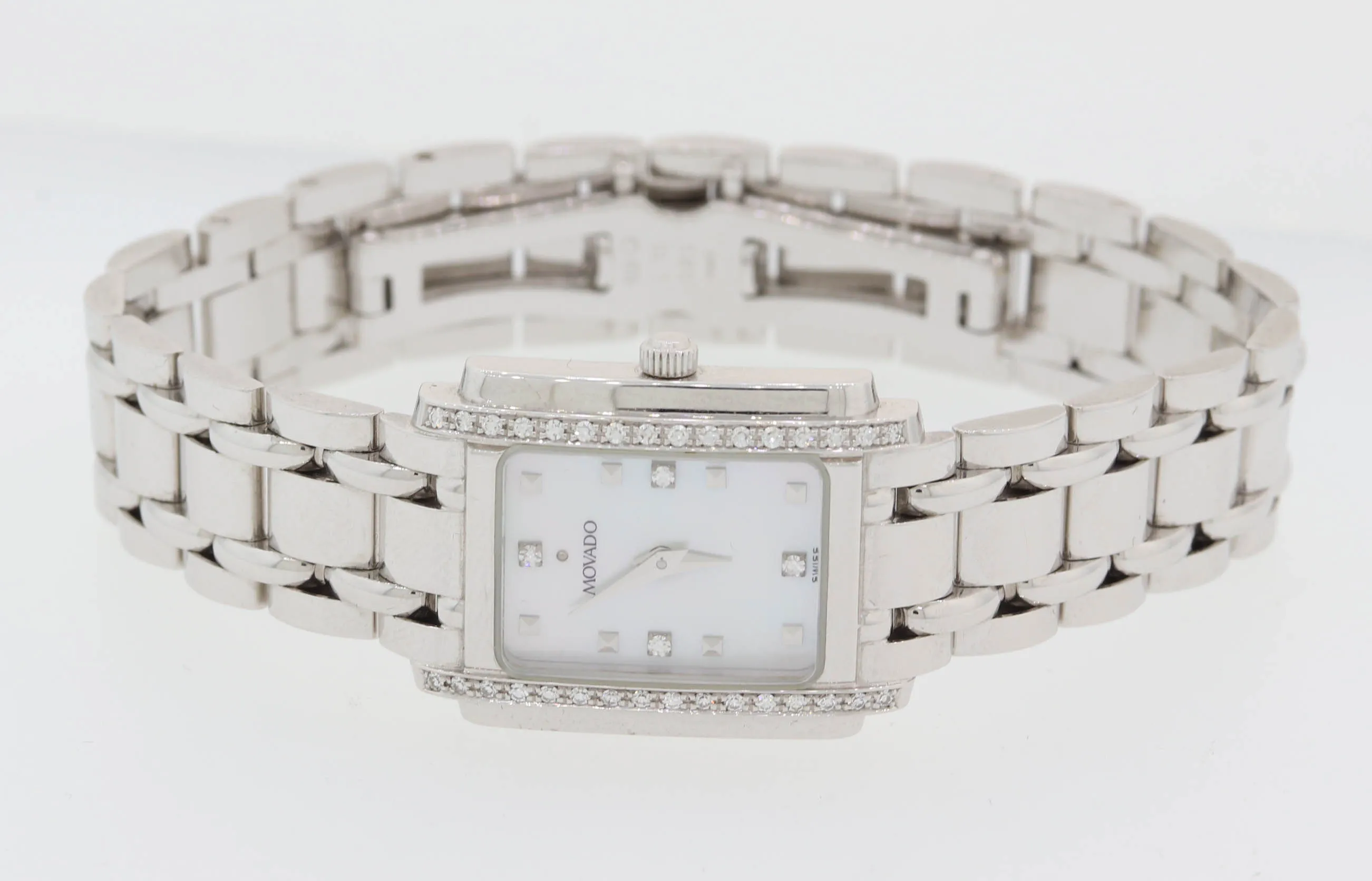 Movado Sika 66-25-0640 14k White Gold 19mm Quartz MOP Diamond Watch Papers S8