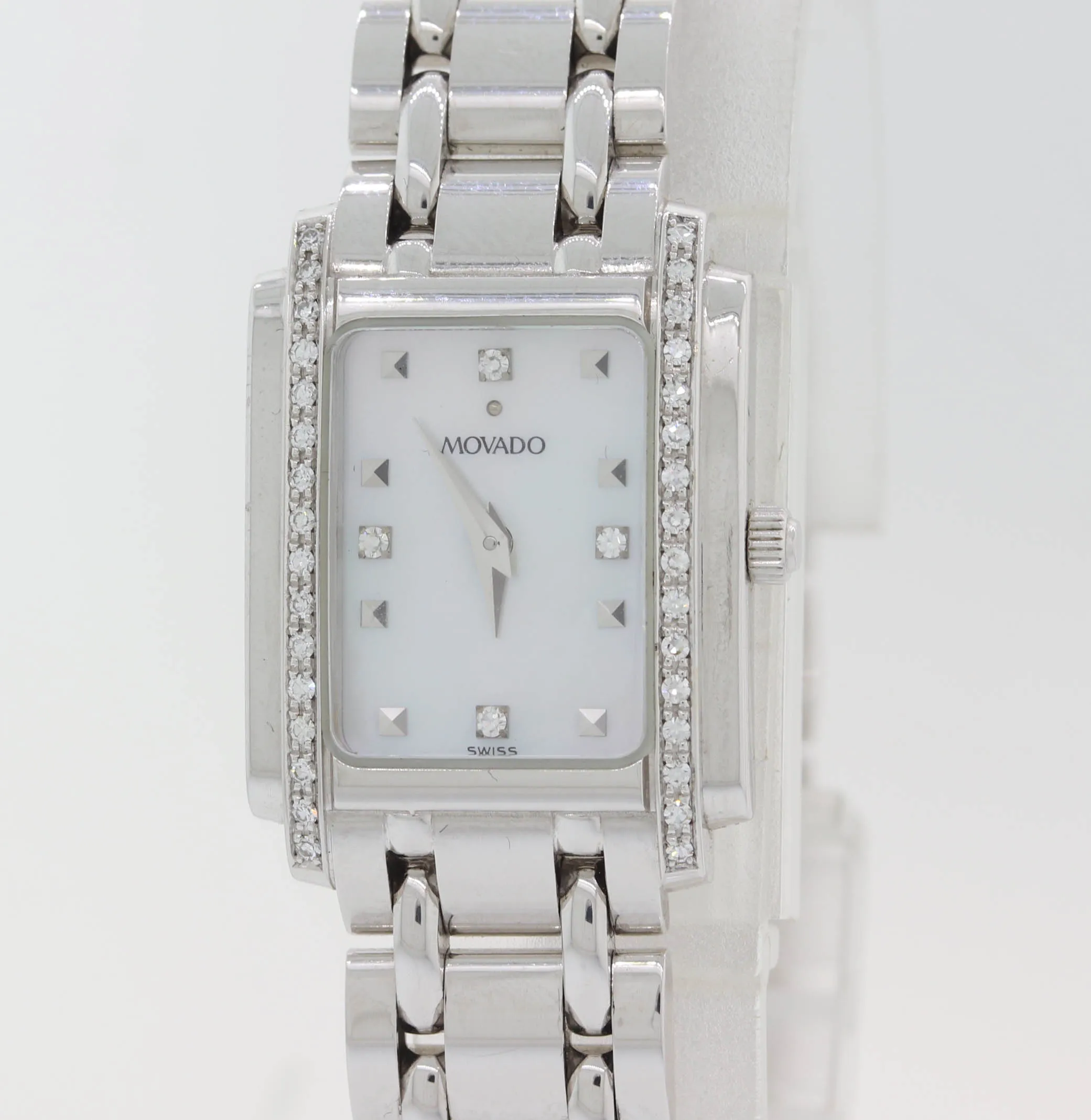 Movado Sika 66-25-0640 14k White Gold 19mm Quartz MOP Diamond Watch Papers S8