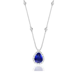 Moyer Collection 18KW Gold 2.03ct Pear Shape Sapphire & Diamond Halo Pendant - P6000-WGLS