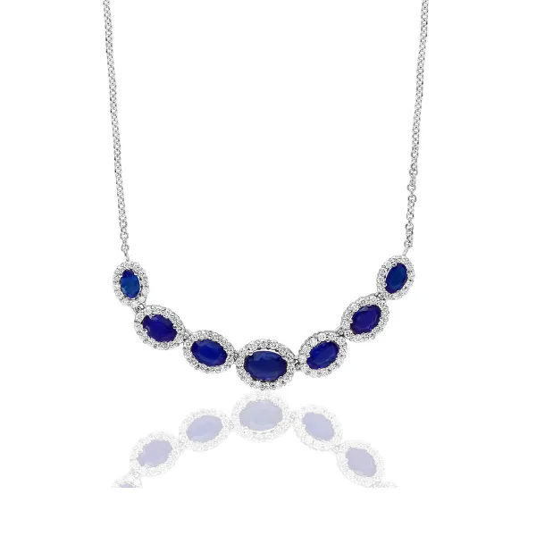 Moyer Collection 18KW Gold 4.13ct Sapphire & Diamond Halo Necklace - N6097-HWGS
