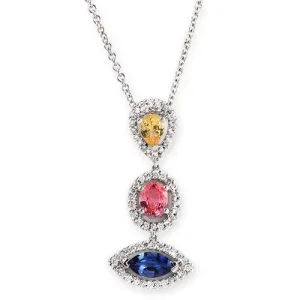 Multicolor Gems And Diamond Pendant Necklace, 18k White Gold