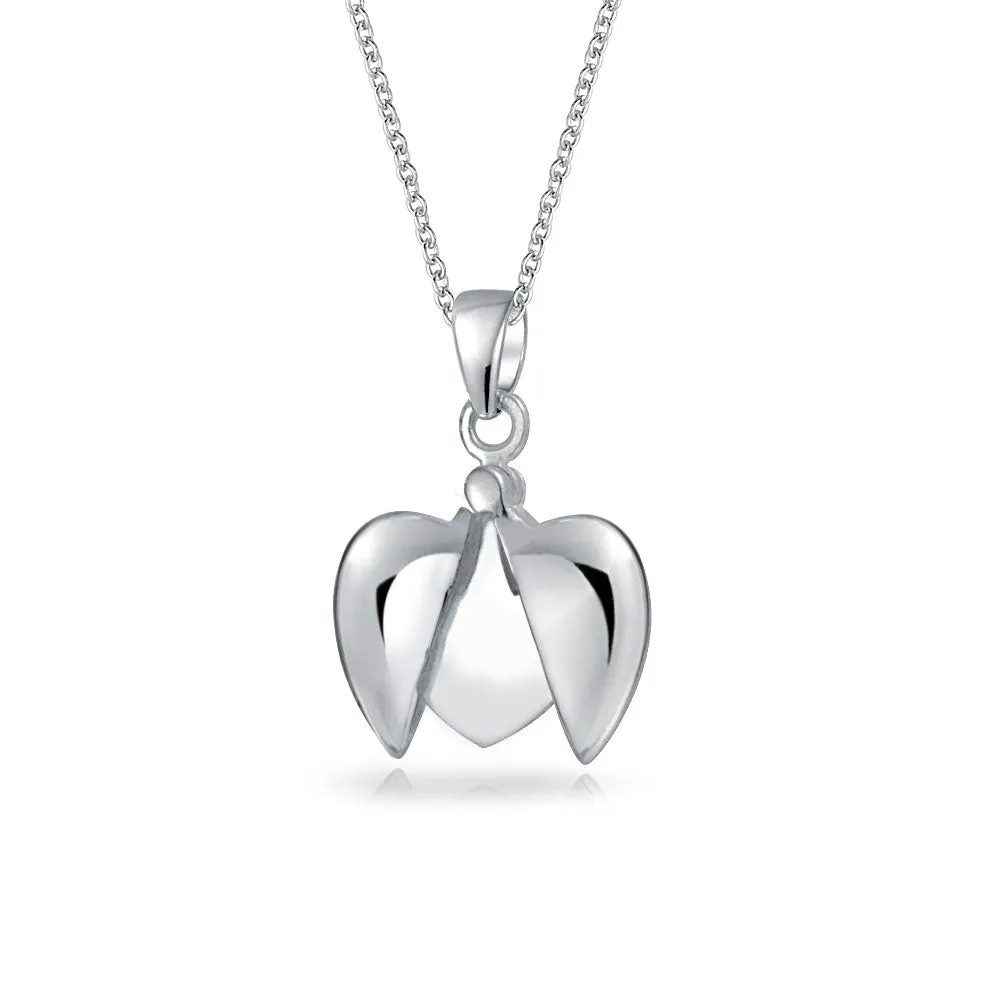 My Angel WORD Heart Angel Wing Locket Pendant Necklace Sterling Silver