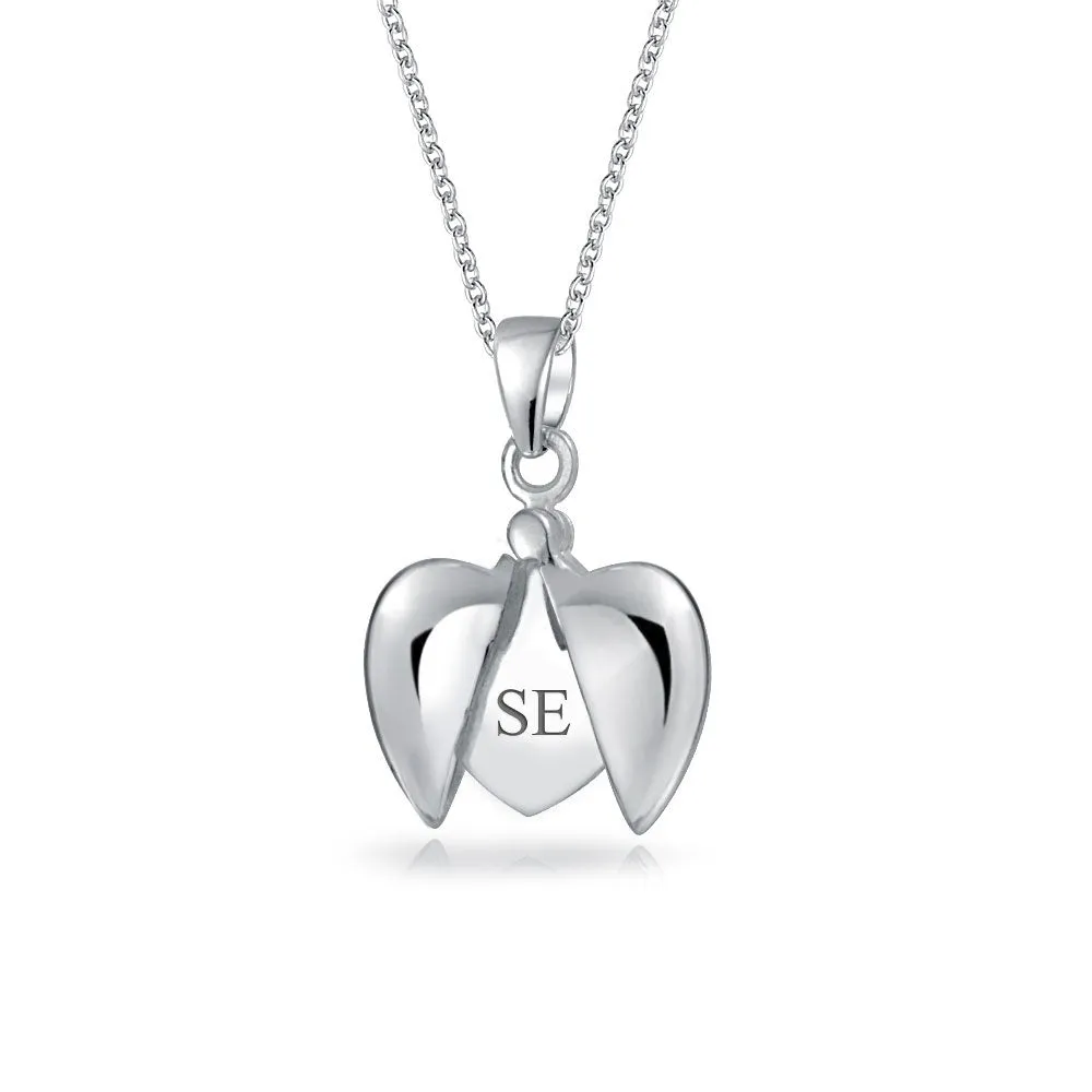 My Angel WORD Heart Angel Wing Locket Pendant Necklace Sterling Silver